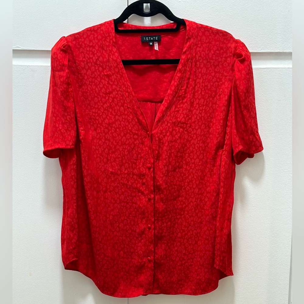 1 State | Red Leopard Puffy Sleeve Blouse - Picture 2 of 4